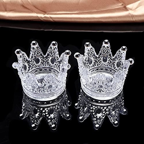 Kronformad ljushållare för värmeljus i glas, elegant heminredning kronformad kristallglas skönhetsäggställ för smyckesförvaring, bröllopsfestdekoration