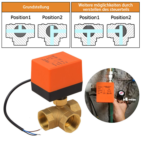 2-3 Vejs Ventil Zonenventil Elektrisk Kugleventil 1\" 3/4\" Motorkuglehahn 230V