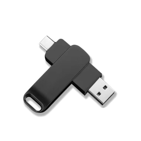 Telefon Hukommelses Stick USB 3.0 Type C 2 i 1 Metal Drejelig Bærbar Flashdrev til Tablets Billeder Opbevaring Sort 128GB