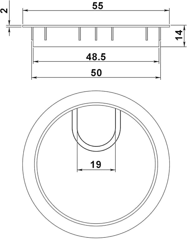 Rund Kabelgenomföring ?50mm för Infällning i Kontorsbord
