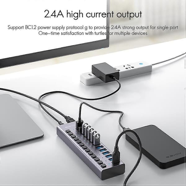 13-portars USB-hubb 5 Gbps USB 3.0 Multifunktionell Expansionsgränssnitt Splitter Expander med Oberoende