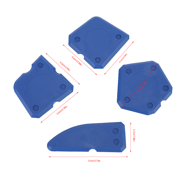 4 stk Silikon Gras Skrape Vinkel Tetningsmiddel Fugenfjerner Hjem Caulking Verktøysett, Blå
