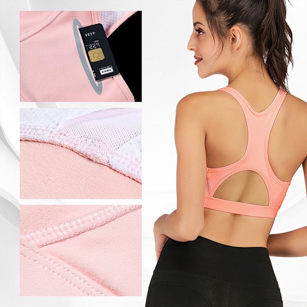 Yoga Fitness Tränings-BH med Vaddering för Kvinnor, Snabbtorkande Underkläder (rosa L)