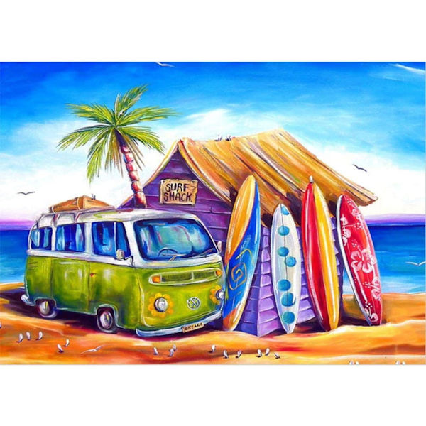 DIY 5D Diamantmålning – Strandbuss och surfbrädor – Kit