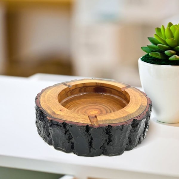 Cigarraskfat i trä för män, Elegant konst & dekoration 14 cm runt, Hållbar askkopp i massivt trä för hem, kontor, utomhusbruk
