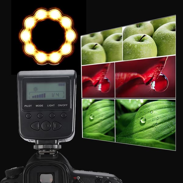 Makro LED Ring Flash Lys til DSLR Kameraer +8 stk Adapterringe