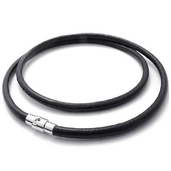 Rustfri Stål Armor Kæde Lædersnor Halskæde, Sort - 4mm Bred - 75cm Lang Med Halskæde - 3mm