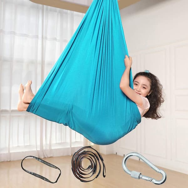 Gungande hängmatta för barn, elastisk inomhusgunga, gosig hängmatta, sensorisk gunga, idealisk för ADHD, Aspergers och sensorisk integration samt autism Hellblau 100 X 280CM