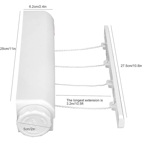1 st - Retractable klädstreck, väggmonterad kompakt bärbar klädstreck för inomhus- eller utomhusbruk (5 linor)
