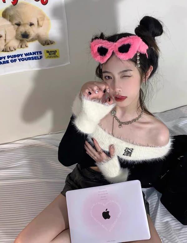 Plysset Fuzzy Katteøje Solbriller Punk Bløde Velour Shades rosarød