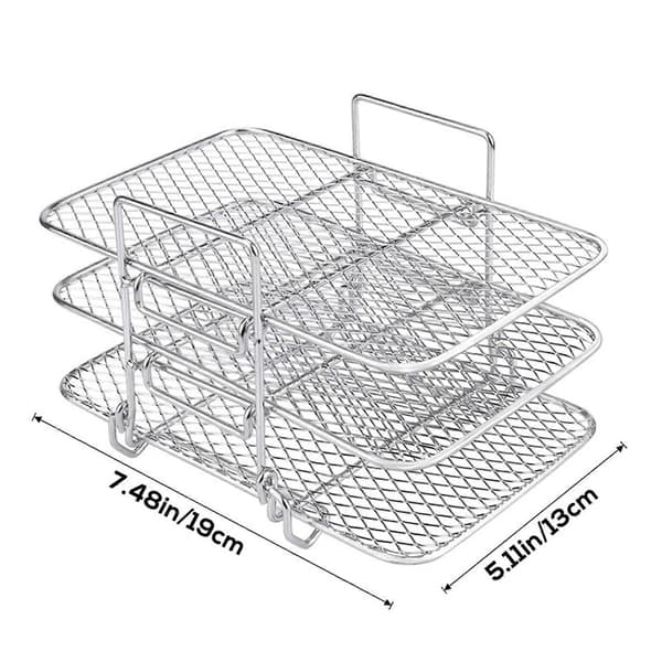 Airfryer-rist 3-lags stabelbare dehydrator-riste i rustfrit stål grillbakke Airfryer-tilbehør til bagning og stegning