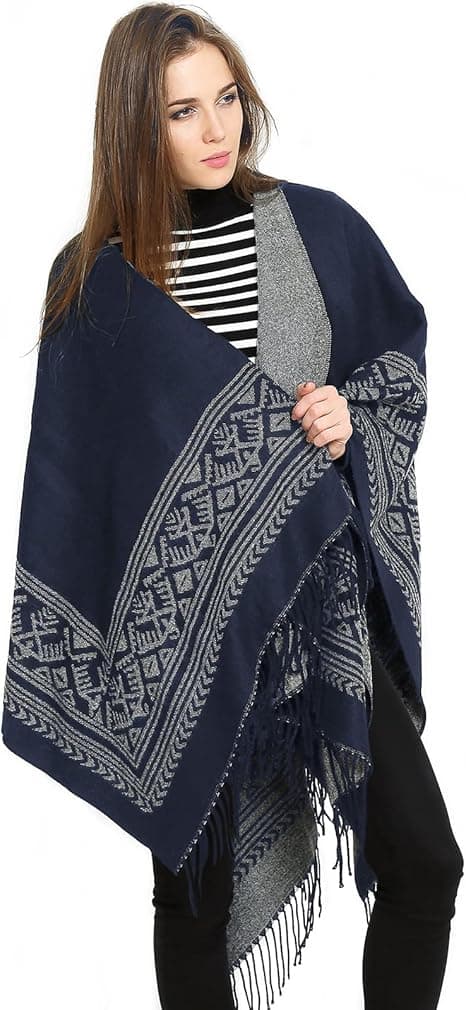 1 stk. Cape Sjal Elegant Varmt Firkantet Efterår og Vinter Dame Navy B