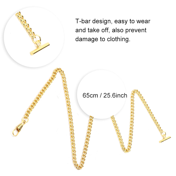 65cm Lang Retro T-Bar Lommeur Kæde Vedhæng Holder Metal Lommeur Tilbehør Guld