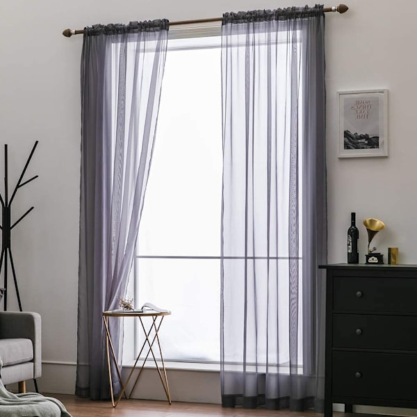 Voile Gardin Transparent Gardin i Ensfarget Stangedesign