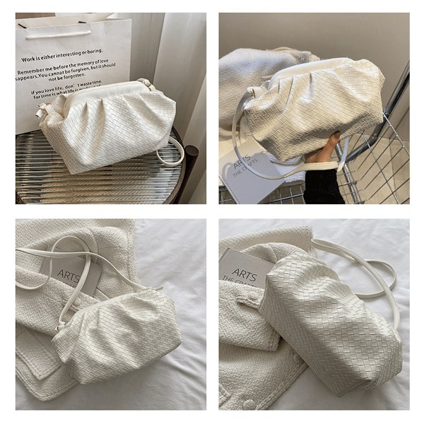 Dumpling taske, kvinders håndtaske skuldertaske håndtaske PU læder vævet håndtaske