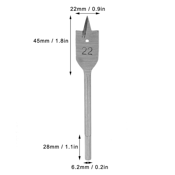 4 stk. Flat Wood Drill Bit Set Høykarbonstål Spade Boring Trebearbeidingsverktøy 22mm