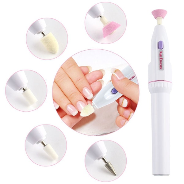 Elektrisk nagelborr Nagelkonstfil Elektrisk set, bärbar nagelbuffert fingernagelslipningssats Multifunktionell naturlig tånagelpolerare
