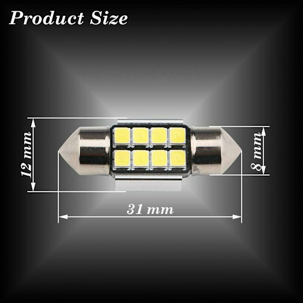 31MM Ampuuli C5W LED-ampuuli Navette LED 2835 8SMD 6500k Auton Kattovalaisimelle DC12V 10kpl