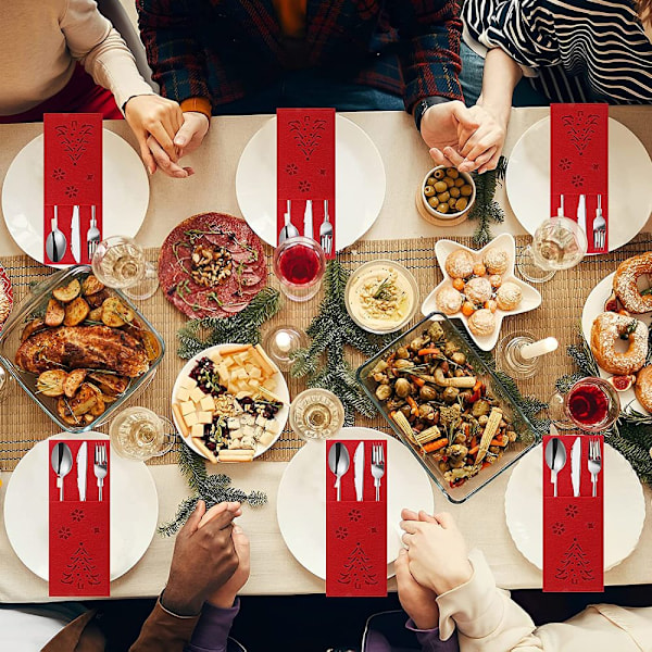 Eleganta julmiddagsservetter, lyxig servettdesign med praktisk ficka för bestick, perfekt för julbord, återanvändbara servetter med linnekänsla