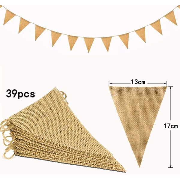 LEBENSWERT 3 stk. Wimpelkjede Wimpel Girland Vintage Jute Farget