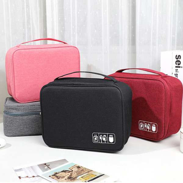 Datakabeloppbevaringspose Separat oppbevaring Oxford stoff Reiseelektronikkpose for kabler Ladere Harddisk Rose Red