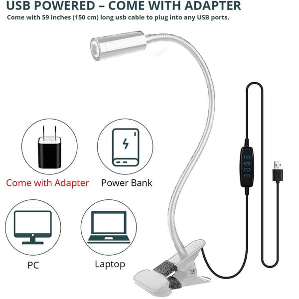 Klipslampe Leselys LED Skrivebordslampe 3 Lysstyrke