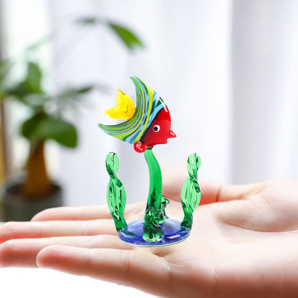 Små miniatyrfigurer av glas Handblåst akvarium i glas Vatten Gräs Fisk Konstprydnader Hembord Dekoration Present
