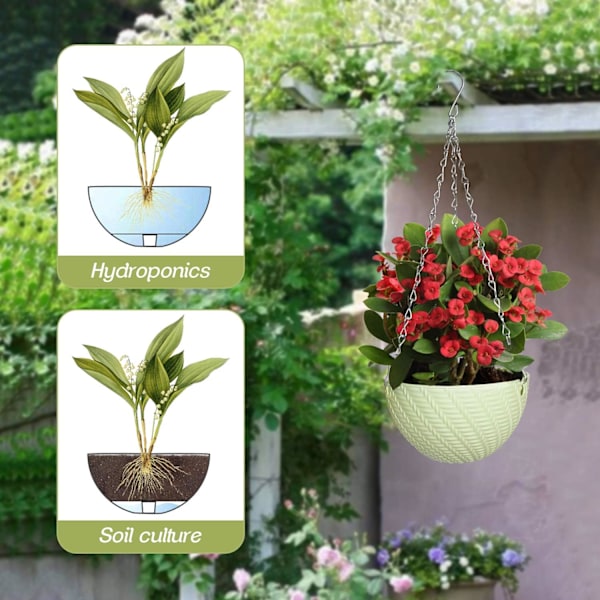 Slitstarka hängande blomkrukor med självbevattningsfunktion, tillverkade för att hålla för uteplatsväxter, 5-pack tåliga hängkorgar för hem och trädgård