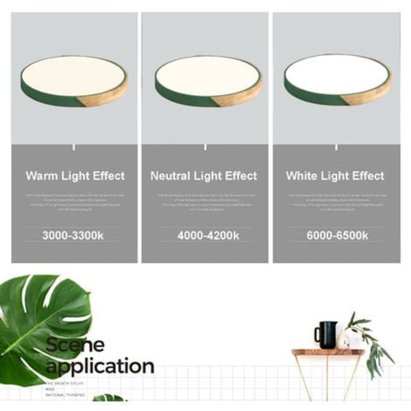 LED-taklampa, 18W 3 färgtemperaturer, sovrumstaklampor i trä, modern cirkulär taklampa för kök, vardagsrum,