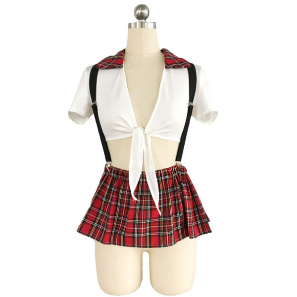 Jente Skolejente Kostyme Uniform Antrekk Stroppløs Halter Skjørt Anime Lingeri Sett