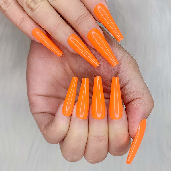 24 stk. Dyb Nude Ren Farve Ballerina Lang Kiste Glansende Falske Negle Tryk på Negle Falske Spidser Manicure til Kvinder og Piger