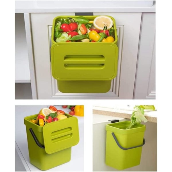 Försluten och luktfri skrivbords papperskorg, fräsch grön kompakt design under diskbänken soptunna för kök, badrum och kontor (5L)
