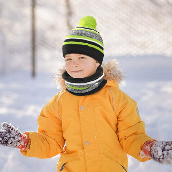 Vintermössa för barn, vinterscarf, set, varma ränder, stickad mössa, öglehalsduk, handskar, set för barn för barn i åldern