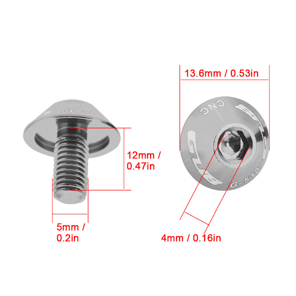 2 stk. M5 * 12mm Cykel Vandflaske Bur Holder Beslag Skruer (Sølv)