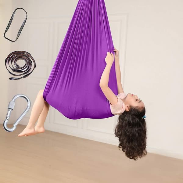 Børne hængekøje gynge, indendørs gynge elastisk Cuddle Hængekøje Sensorisk Gynge Ideel til ADHD, Aspergers og sensorisk integration samt autisme Lila 150 X 280CM