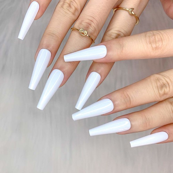 24 stk. Dyb Nude Ren Farve Ballerina Lang Kiste Glansende Falske Negle Tryk på Negle Falske Spidser Manicure til Kvinder og Piger