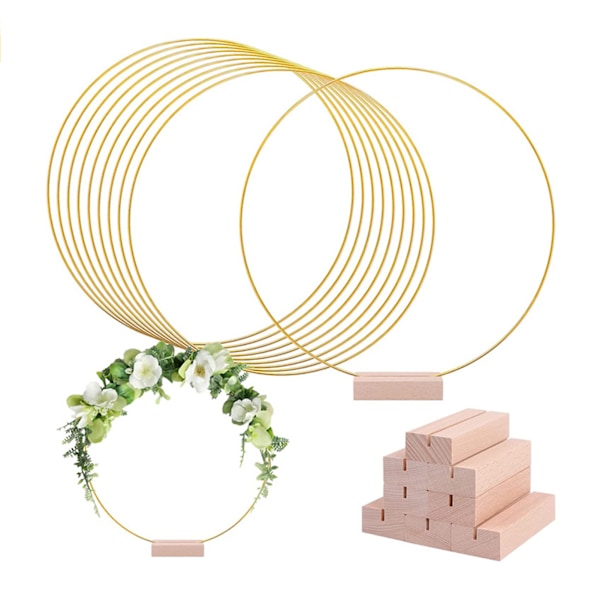Elegant Design Blomsterbåge Mittpunkt Med Robust Träbas, Mångsidiga Dekorations Metallbågar För Bröllopsfest Babyshower Jul Heminredning,
