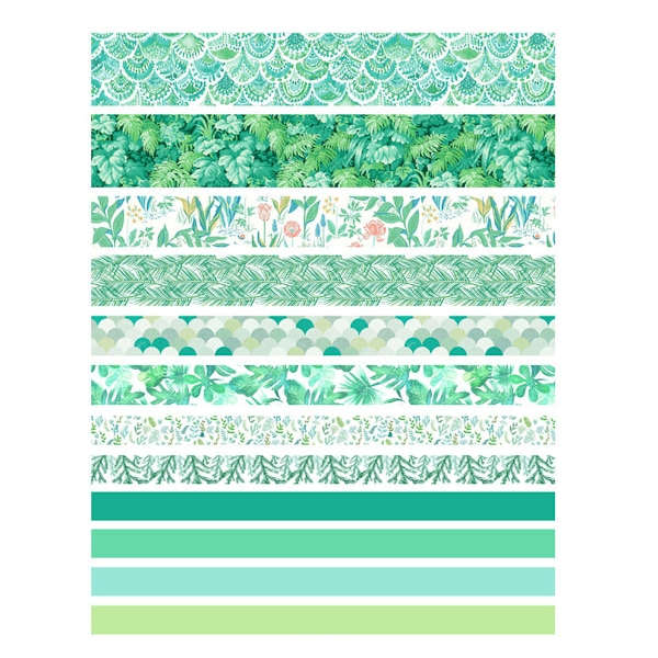 12 rullar Washi Tape Set, söta gröna växter blommiga djur,