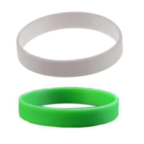 2x Mote-Silikon Gummibånd Elastisk Armbånd Håndleddsbånd Mansjett Armbånd Hvit & Grønn