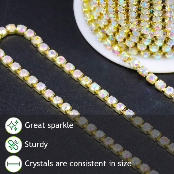 1 rulle 10 Yards Rhinestone Chain, 1,5 mm Crystal Rhinestones Close Chain Roll, Crystal Claw Cup Chain Style 4