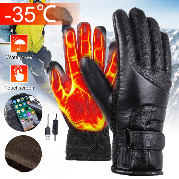 Eluppvärmda handskar USB power Vattentäta vintervarma handskar black