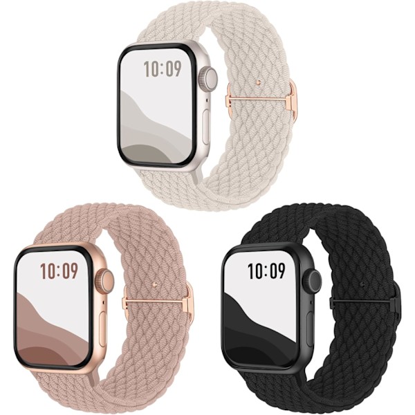 Antiskrid flætet rem 3-pak kompatibel til Apple Watch remme, justerbar strækbar elastisk erstatningsrem til iWatch Ultra SE 9 8 7 6 5 4 3 2 1