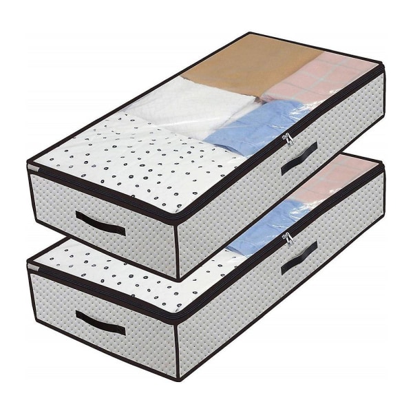 Fleksibel under-seng opbevaringspose med lynlås - aftagelige skillevægge (2-pak) Light gray
