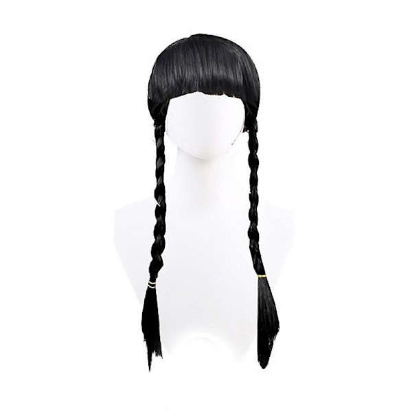 Barn Pige Onsdag Addams Family Kostume Halloween Kjole Fødselsdagsfest Kjole Bælte Paryk Dress Belt Wig 110cm