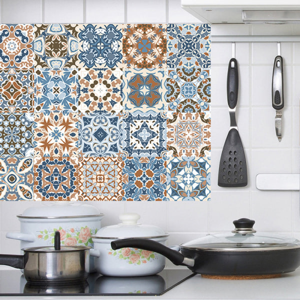 Mosaikklistermärken i arabisk stil för vardagsrum Kök Retro 3D Vattentät väggmålning Dekal Badrumsinredning självhäftande tapeter 19 20x100cm
