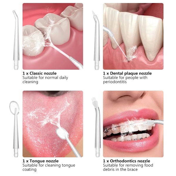 Oral irrigator Bærbar tannlege vannflosser USB oppladbar vannstråle tanntråd tannpirker 4 jetspisser 220 ml 3 moduser IPX7 1400 rpm