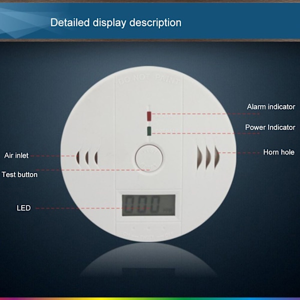 Kulmonoxiddetektor Forgiftningsgassensor Advarselsalarm