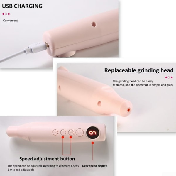 Bärbar elektrisk nagelborrfil Akryl nagelborrfil konstfil manikyr pedikyr bärbar maskinsats för polygel gellackspetsar