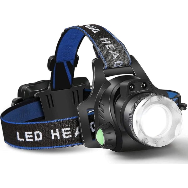 Pannlampa Ficklampa, USB uppladdningsbar LED-huvudlampa, vattentät T6-strålkastare med 4 lägen och justerbart pannband