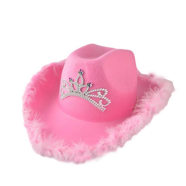 Rosa Cowboyhatt i Western-stil Tiara Cowgirl Mössa Cowboy Fest Hatt pink raw edge